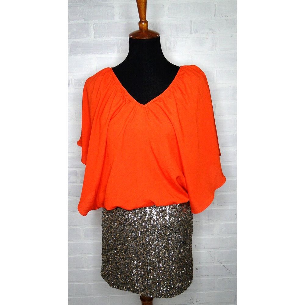 Romeo & Juliet - Gossip Girl - Gold Sequin And Orange Women's Dress Size Small